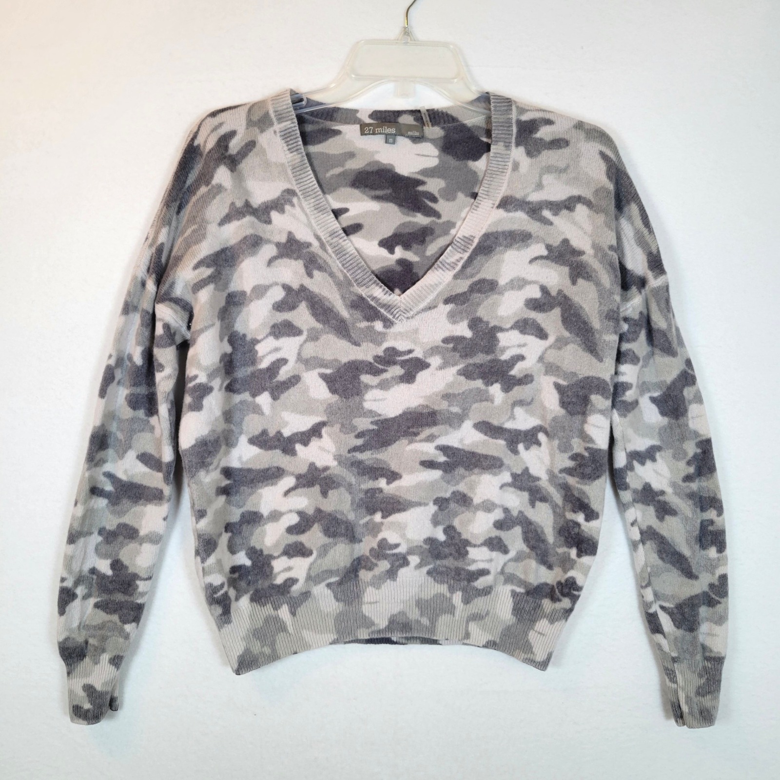 27 Miles Malibu Womens Camouflage Cashmere Sweater Women Size Medium Gray Cozy